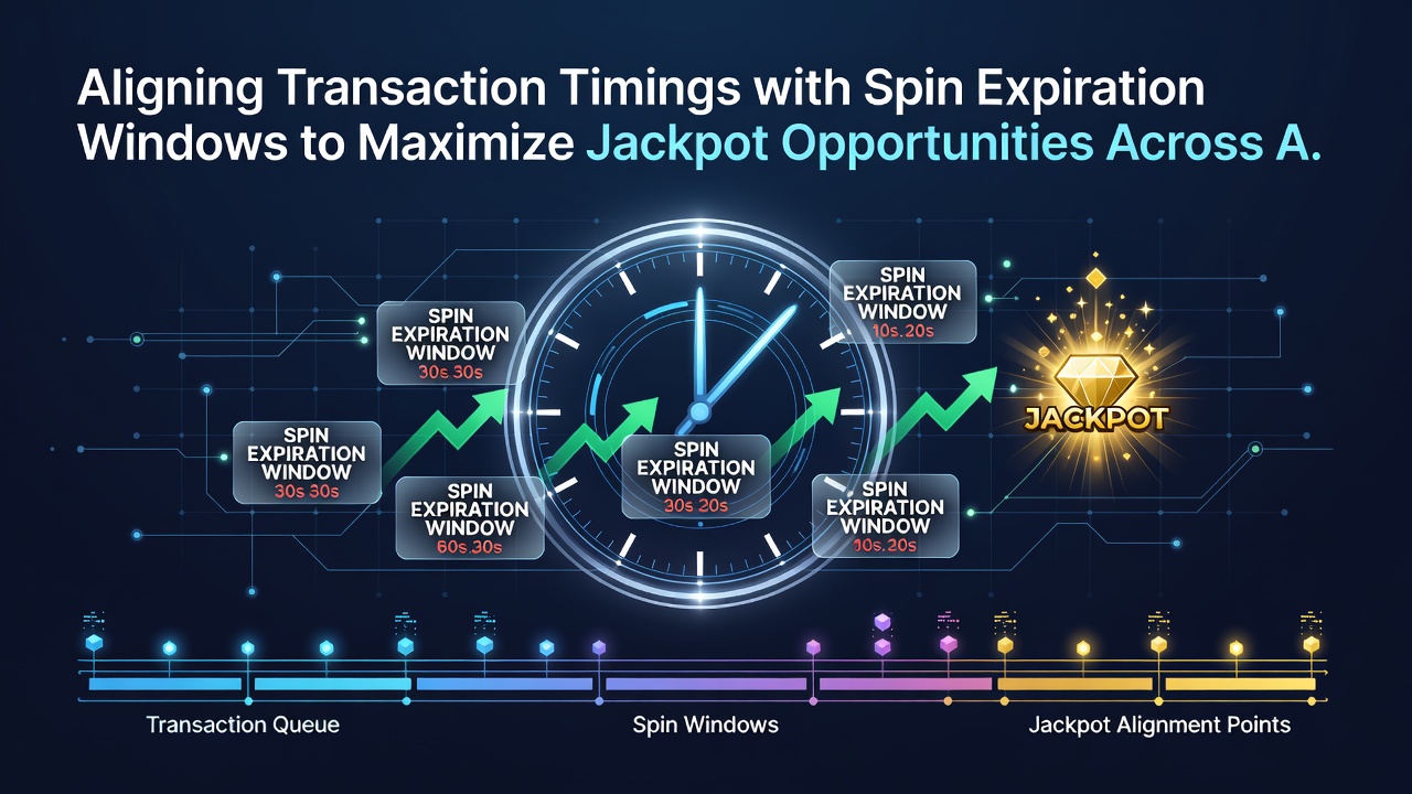 Diagramm einer mobilen App mit Zeitachsen für Transaktionen, Spin-Verfallsfenster und Jackpot-Qualifikationen