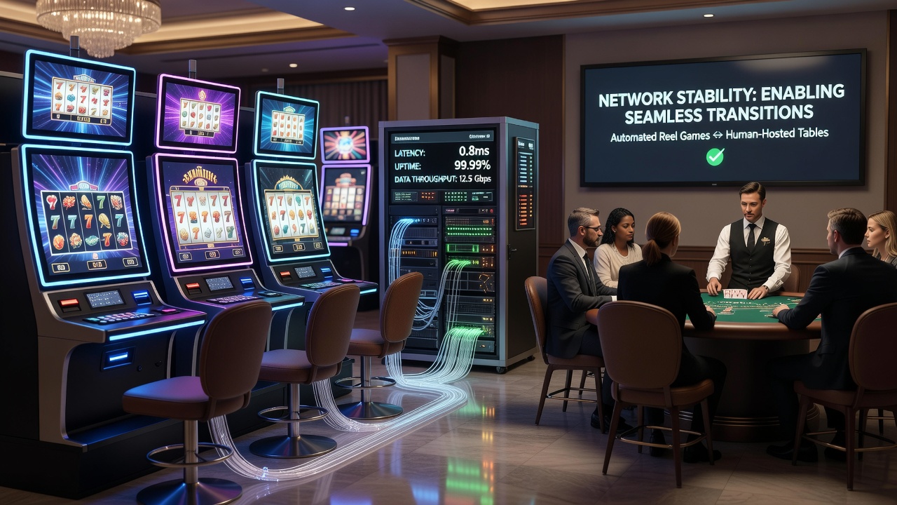 Netzwerkdiagramm illustriert stabile Verbindungen für mobile Casino-Übergänge
