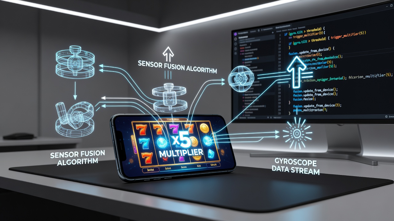 Datenfluss von Gyroskop-Sensoren zu Multiplikator-Triggern in mobilen Spielen